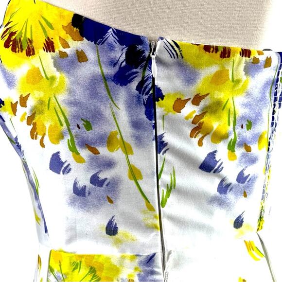 Muse Strapless Fit Flare Dress Pockets Yellow Purple Floral Women’s Plus Size 14 - Picture 11 of 14